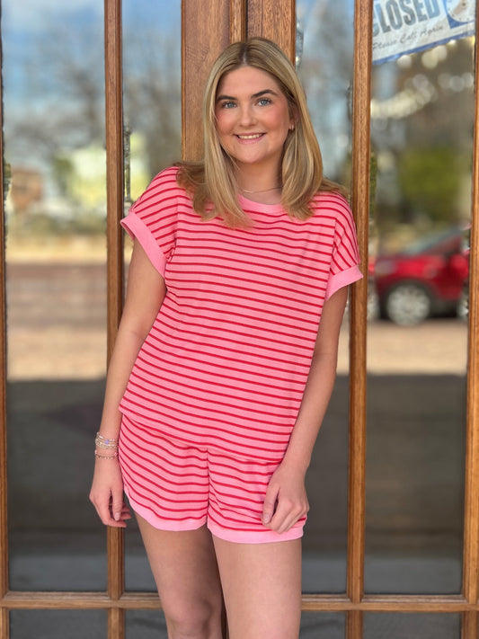 Set - Dark Pink Stripe Short