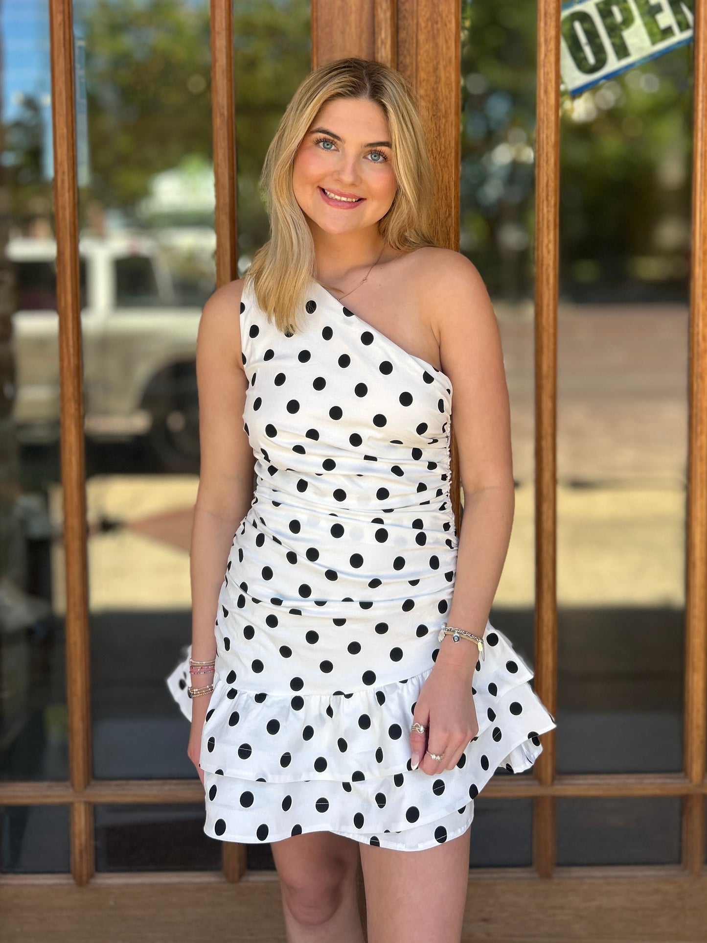 Dress - Polka Dot One Shoulder Mini