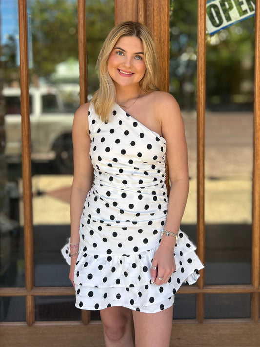 Dress - Polka Dot One Shoulder Mini