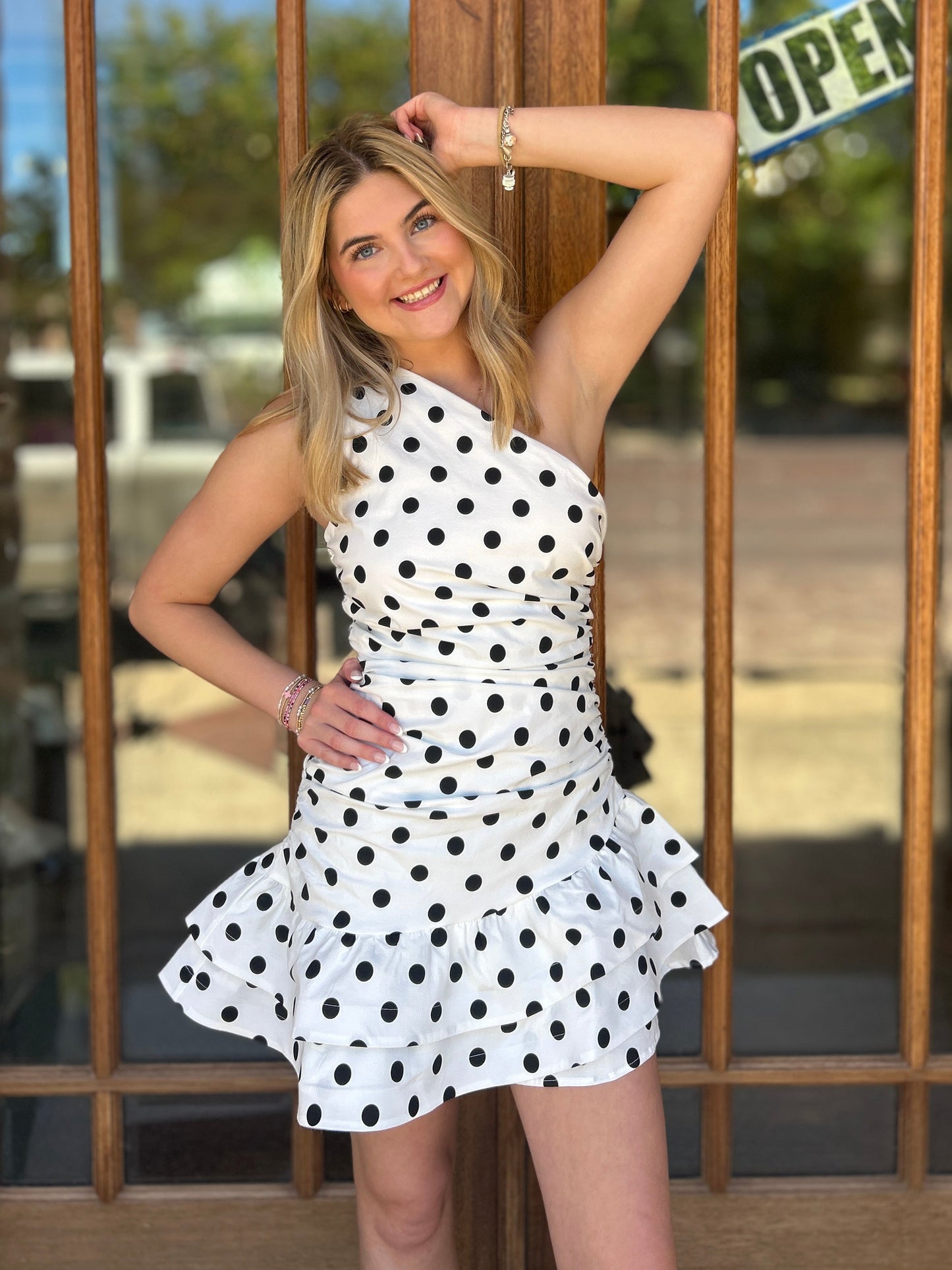 Dress - Polka Dot One Shoulder Mini