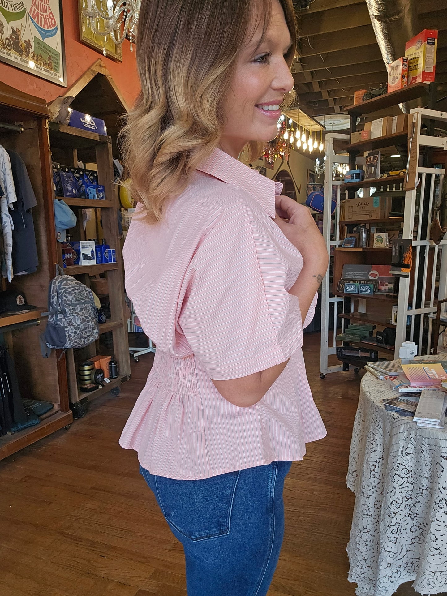 Blouse - Pink Seaside Pleated