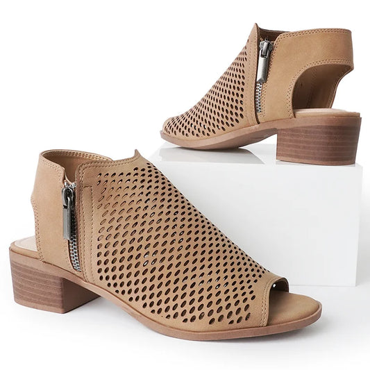 Tracy Sandal Tan Side Zipper Open Toe/Heel