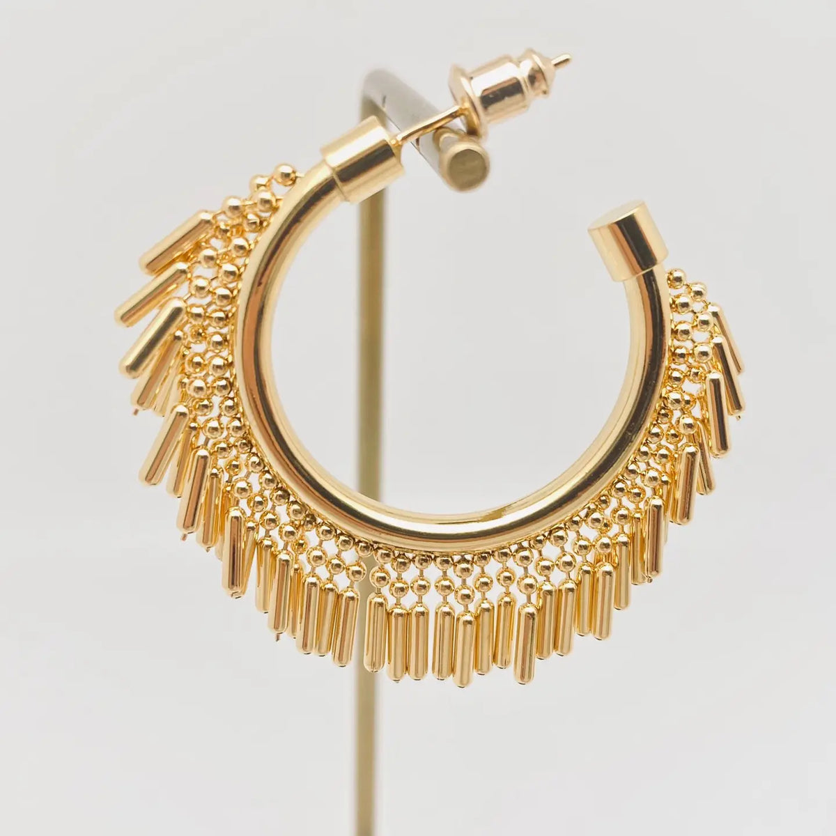 Earrings | Gold Plated C-Shaped Tassel Hoop Earrings