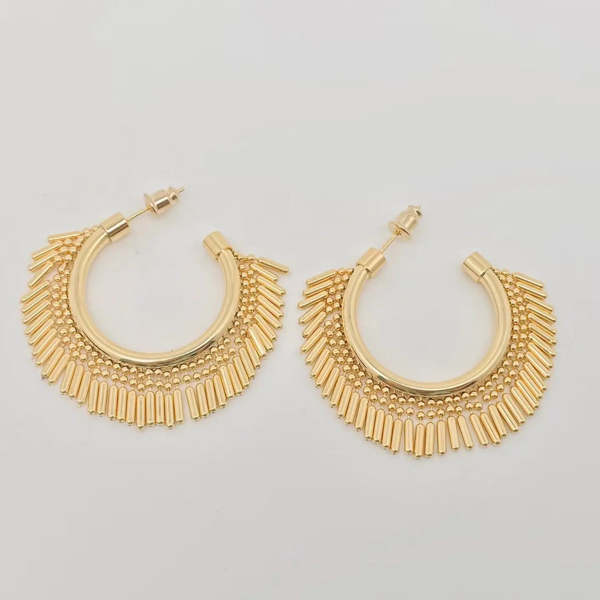 Earrings | Gold Plated C-Shaped Tassel Hoop Earrings