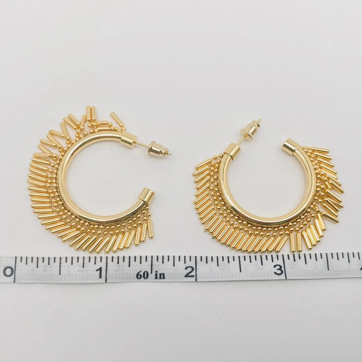 Earrings | Gold Plated C-Shaped Tassel Hoop Earrings