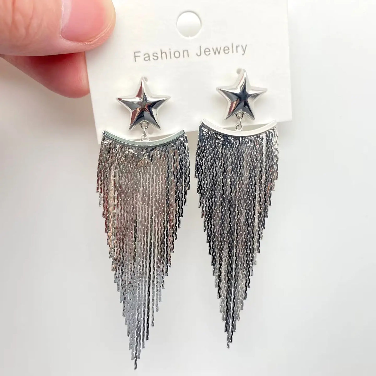 Earrings | Gold Plated Metal Chain Fringe Star Post Earrings