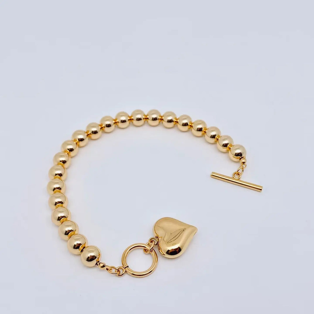 Bracelet | Heart Charm Gold Plated 8mm Beads Chain Bracelet