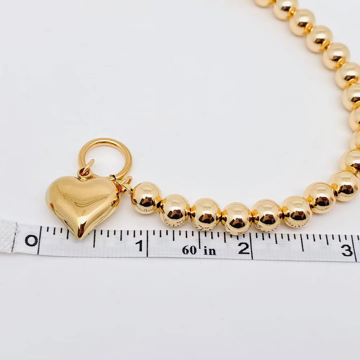 Bracelet | Heart Charm Gold Plated 8mm Beads Chain Bracelet