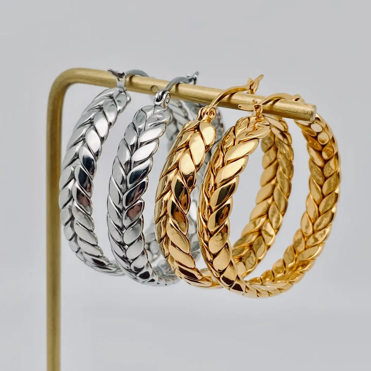 Earrings | Wheat Shaped Stainless Steel Hoop Earrings