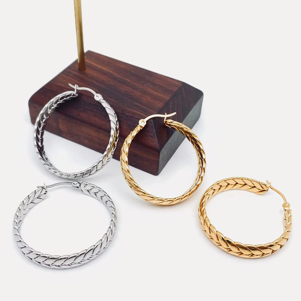 Earrings | Wheat Shaped Stainless Steel Hoop Earrings