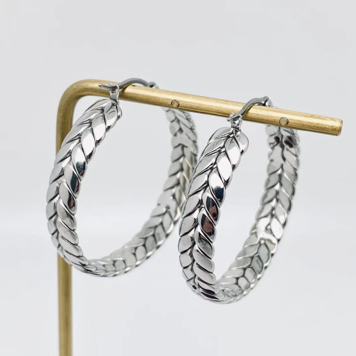 Earrings | Wheat Shaped Stainless Steel Hoop Earrings