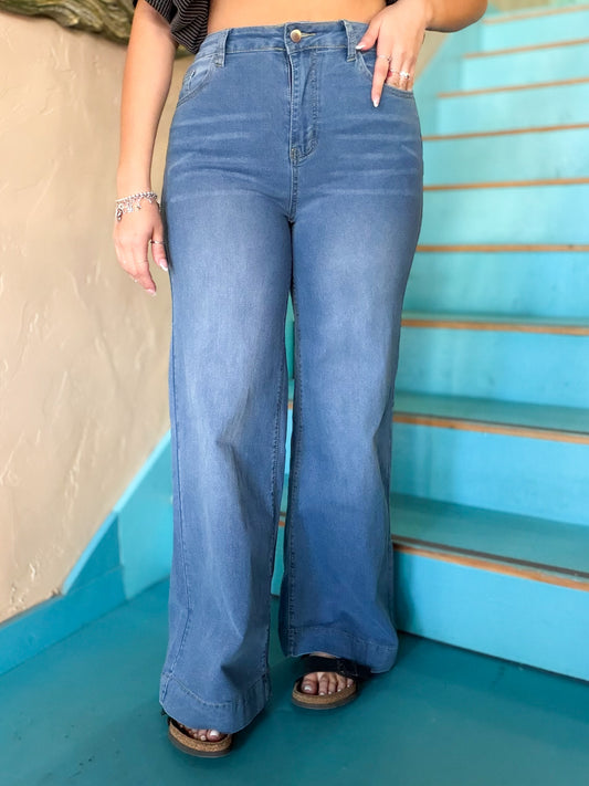 Retro Washed Wide Leg Jeans
