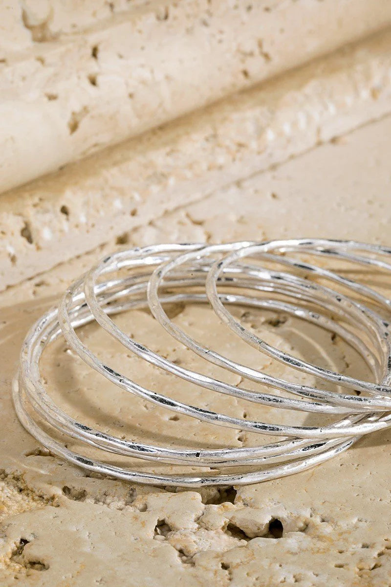 Bracelet | Stacking Hammered Metal Bangle Set