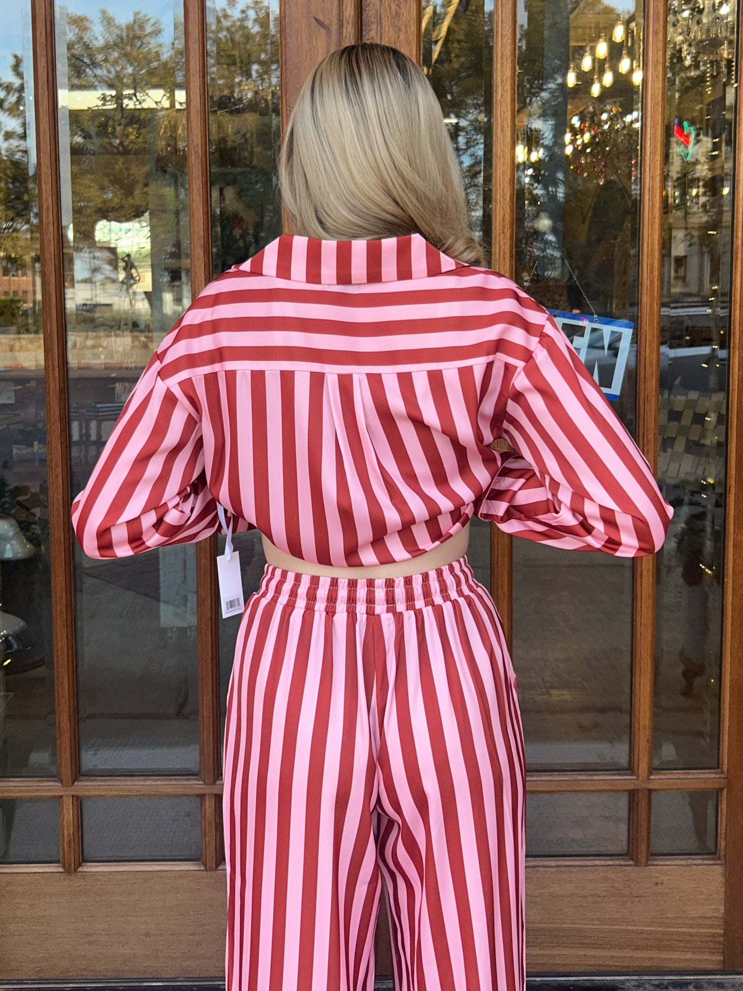Blush Striped Satin Christmas Pajamas