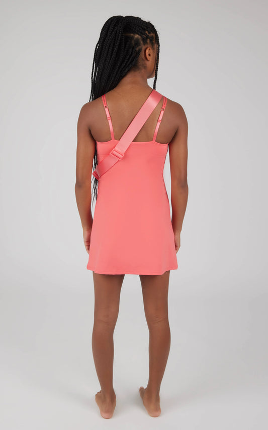 Girls Calypso Coral Tennis Dress with Inner Bra & Fanny Bag Set