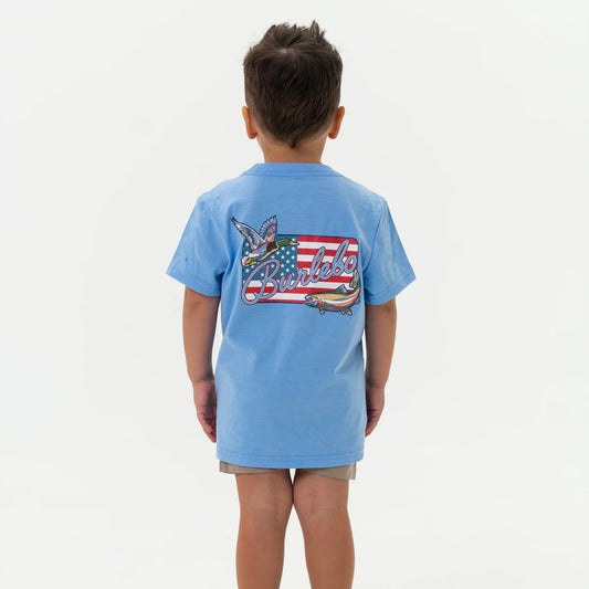 Boys | Burlebo Tee Youth  Periwinkle Blue With Flag