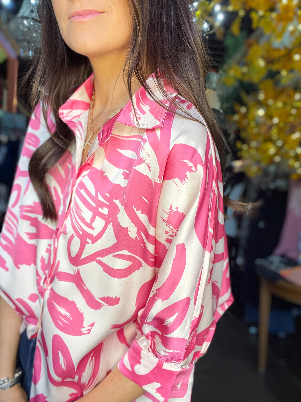 Top | Hot Pink Button Up Blouse