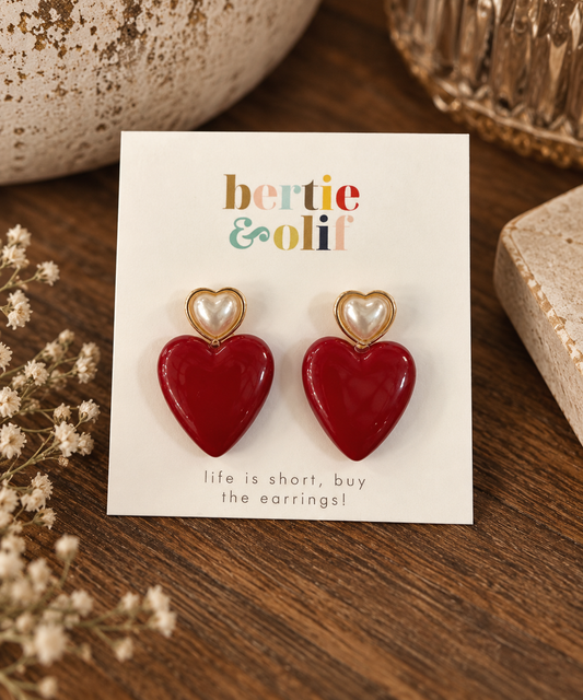Earrings - Heart Pearl Drop