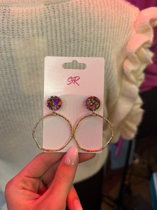 Earrings | Acrylic Glitter Gold Hoops