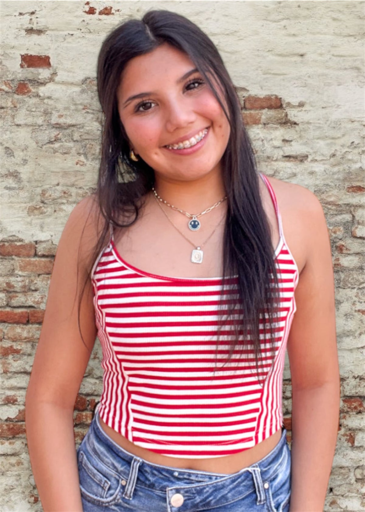 Top | Striped Red White Tank Crop