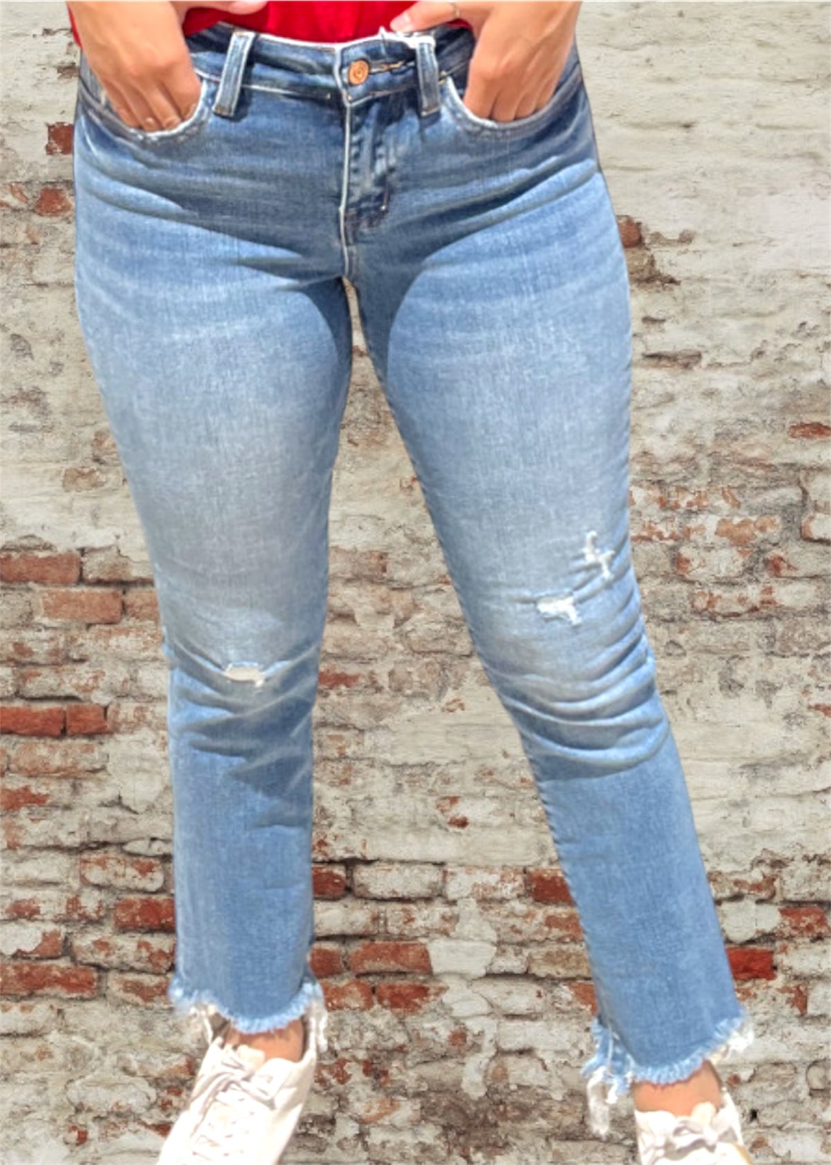 Bottoms | Flying Monkey Jeans Quince Mid Rise Distressed Hem Ankle Bootcut