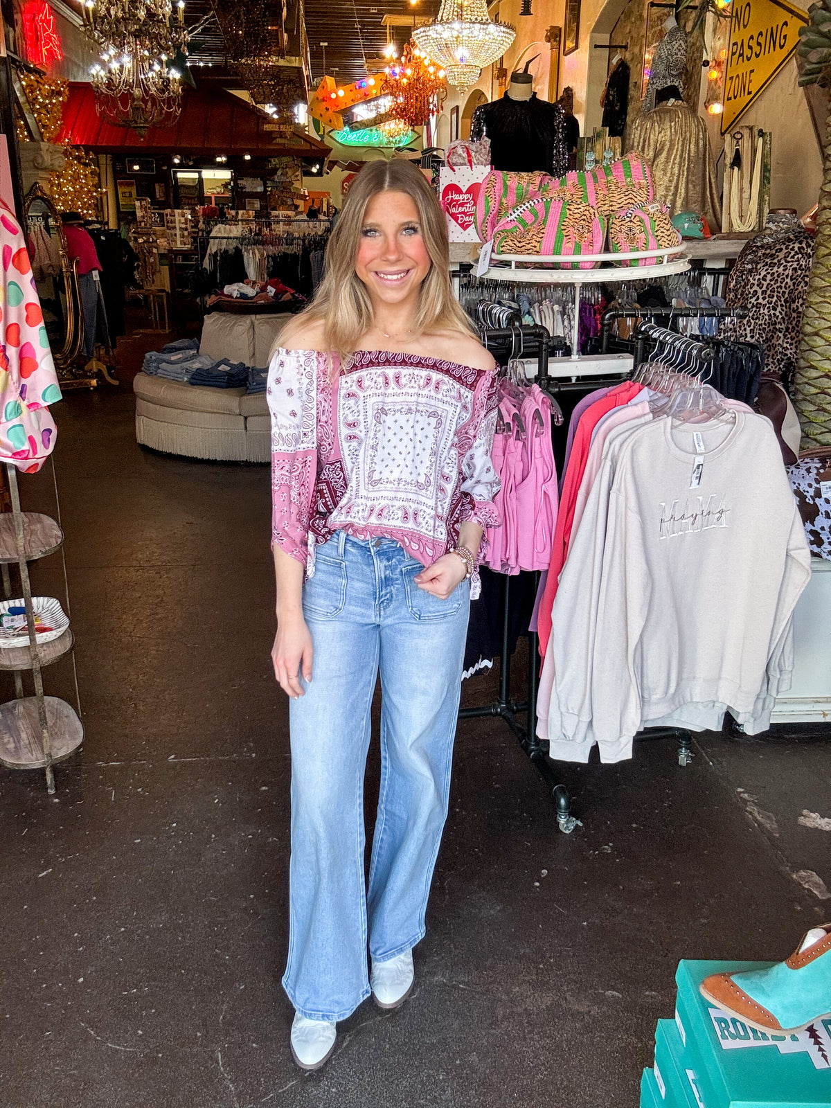 Top | Bandana Pink Print Off The Shoulder