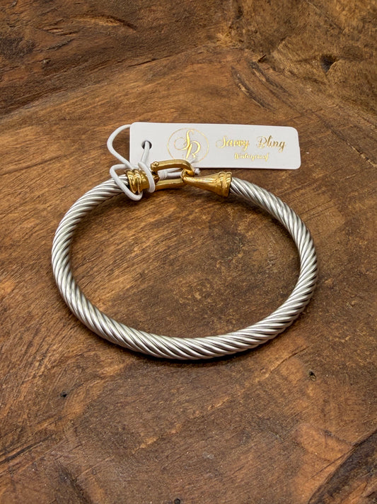 Jewelry | Bracelet Hinge Cable Bangle Silver with Gold Accents