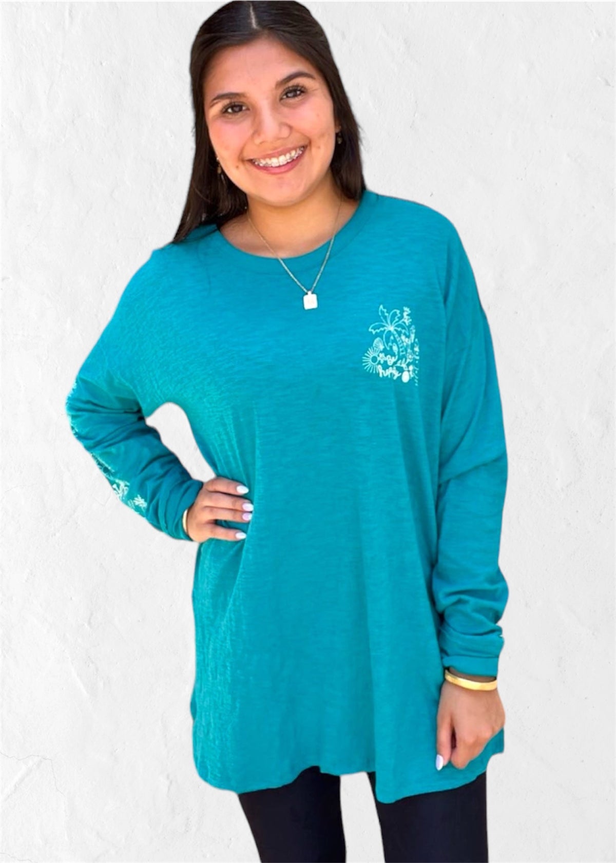 Natural Life | Teal Doodle Long Sleeve Graphic Tee