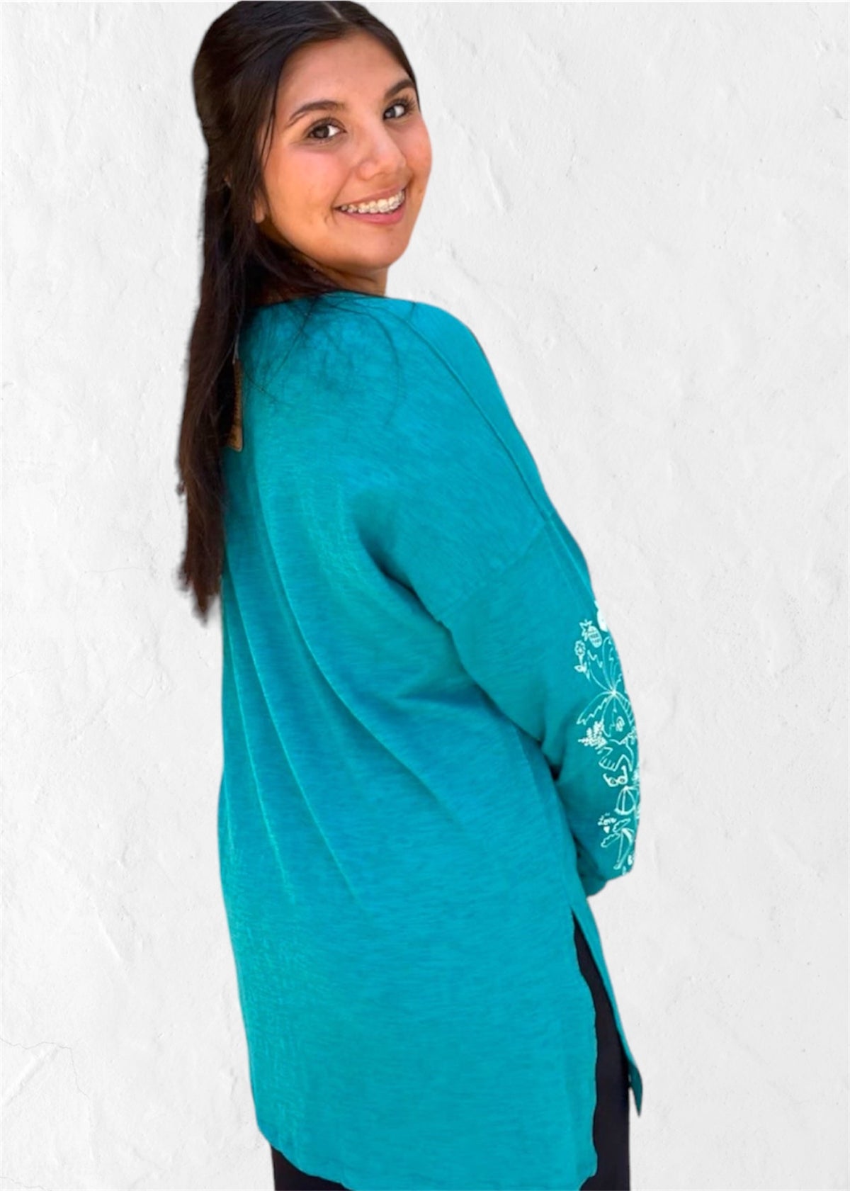 Natural Life | Teal Doodle Long Sleeve Graphic Tee