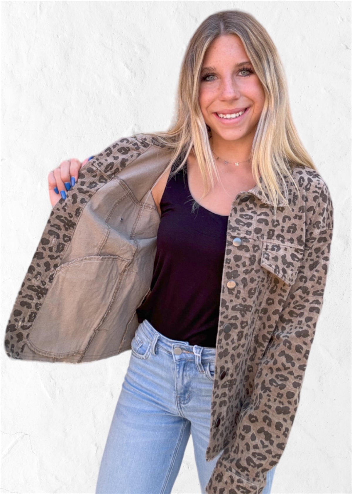 Jackets | Shacket Leopard Denim Below Waist