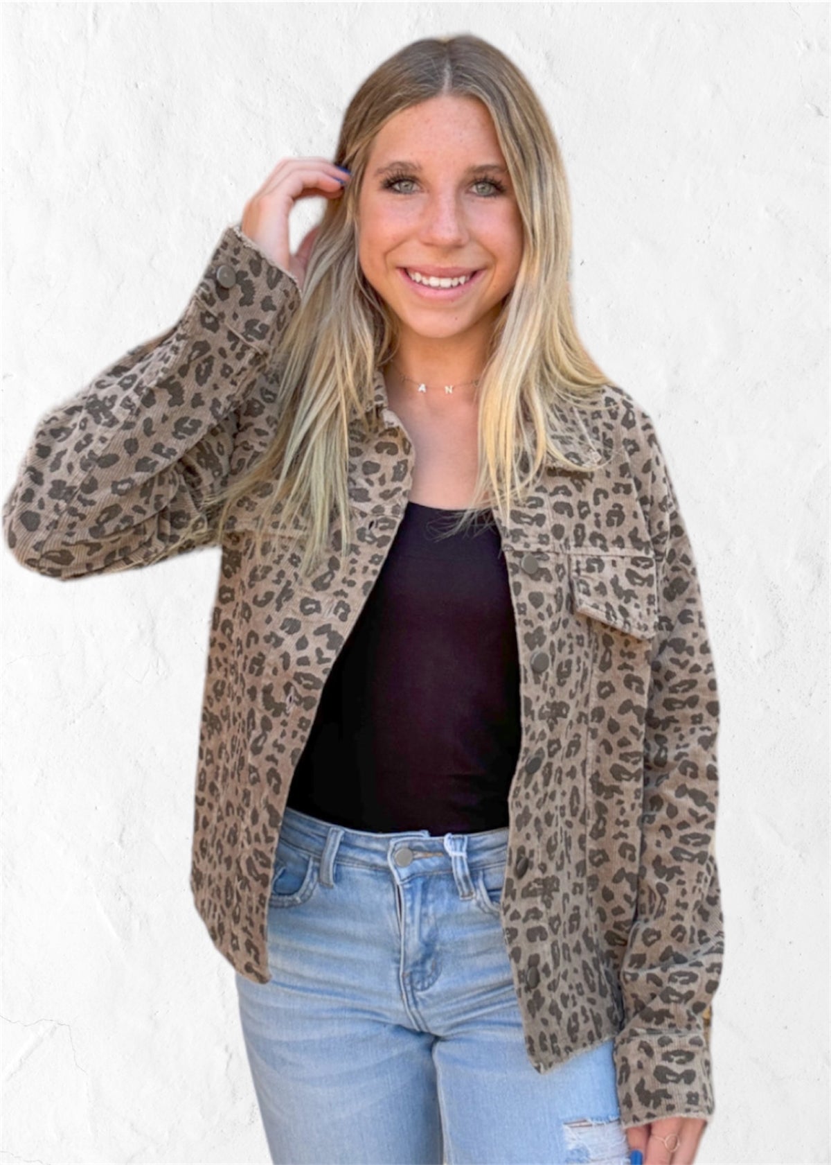 Jackets | Shacket Leopard Denim Below Waist