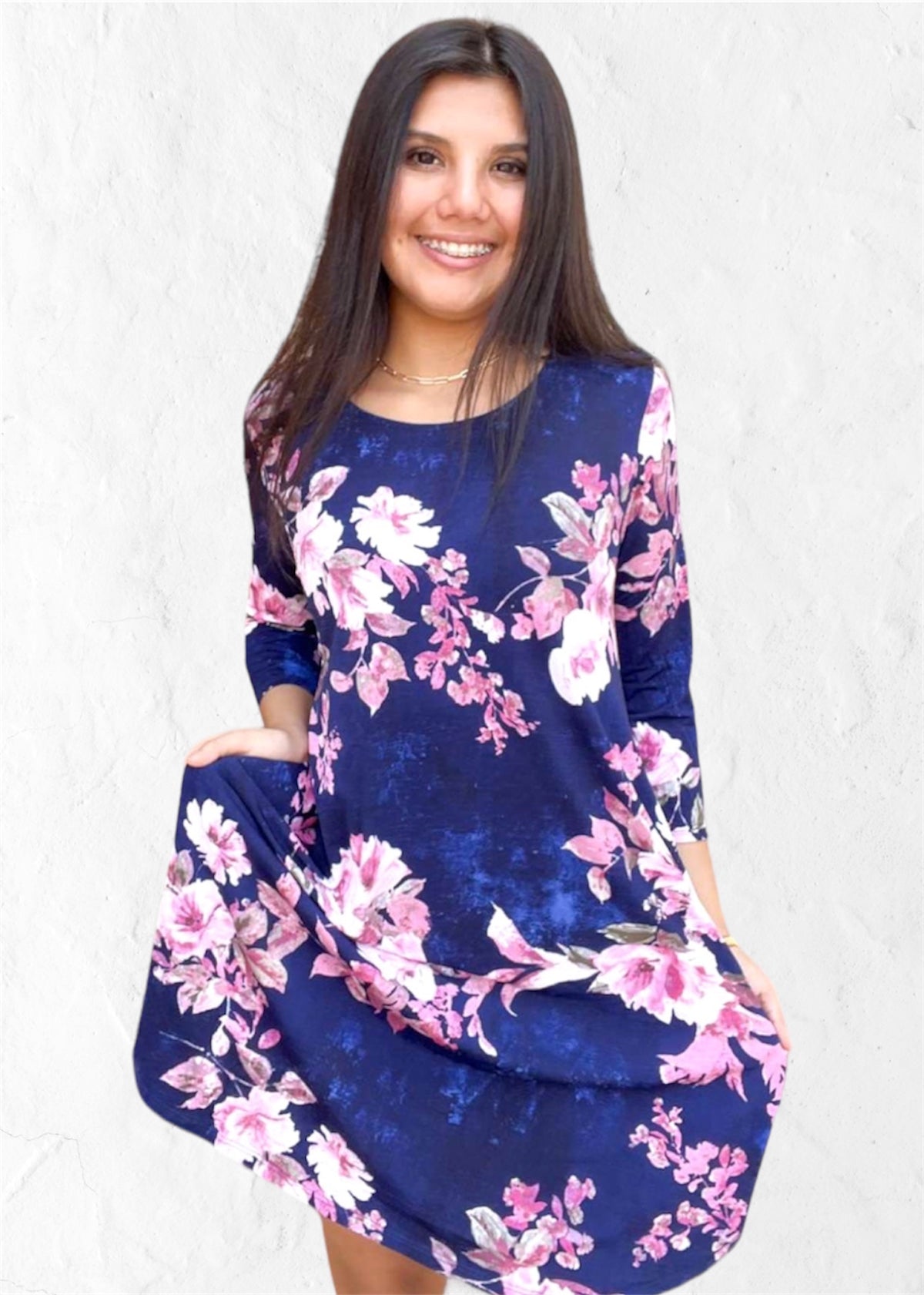 Dress | Dear Scarlett Navy Floral 3/4 Sleeve