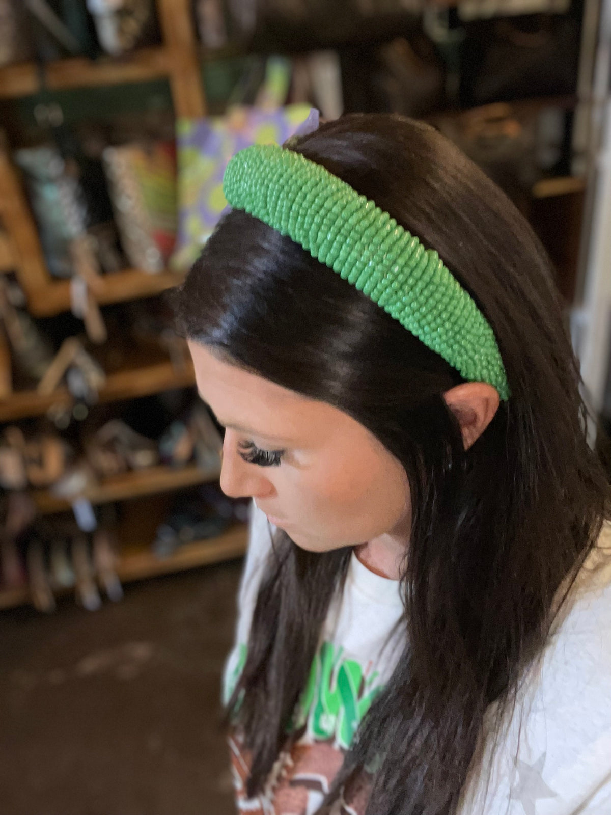 Solid Green Beaded Headband