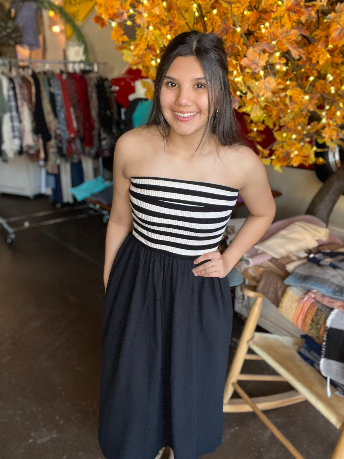 Dresses | Striped Folded Knit Top Midi Dress