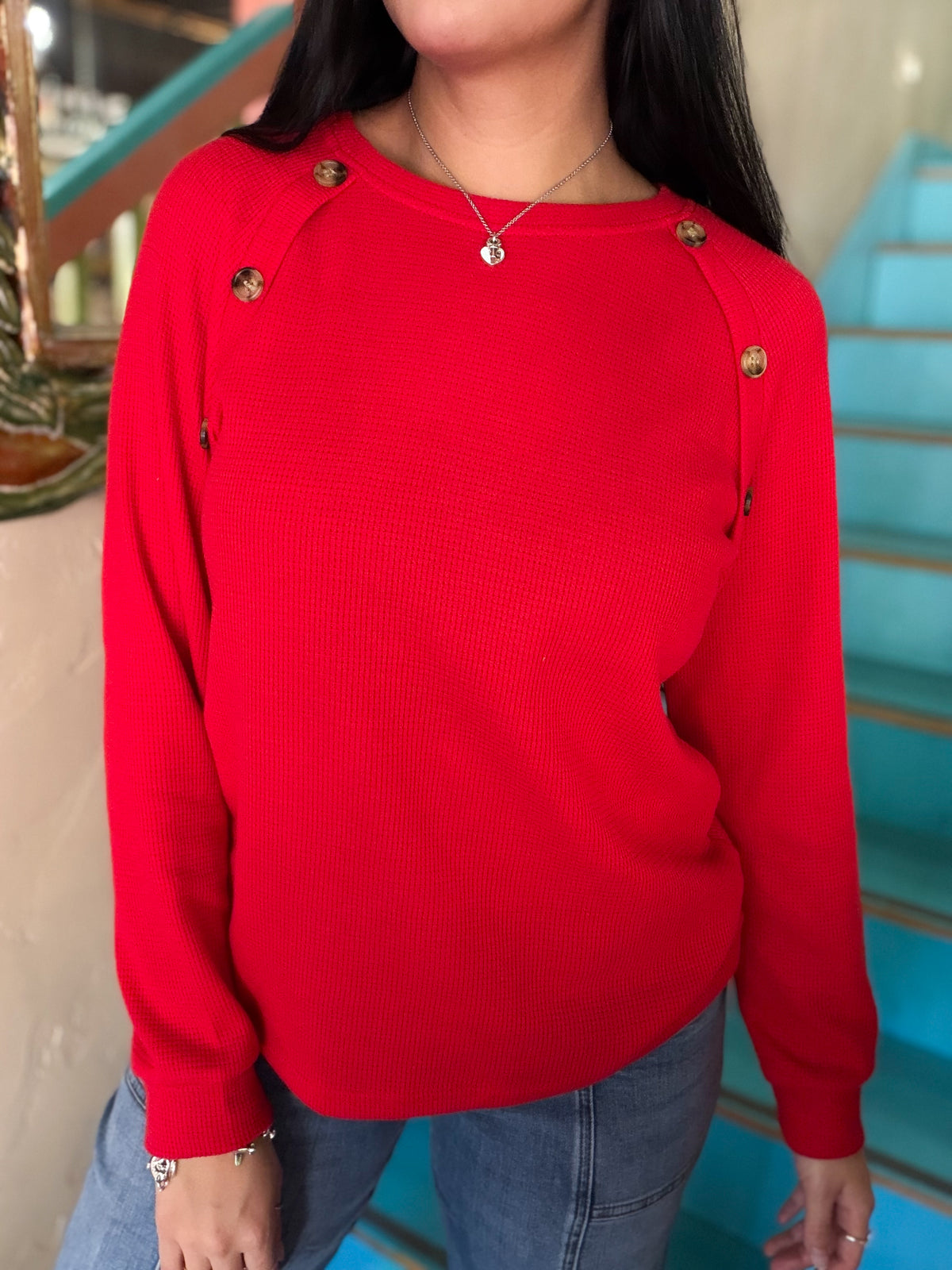 Sweater - Red Waffle Knit