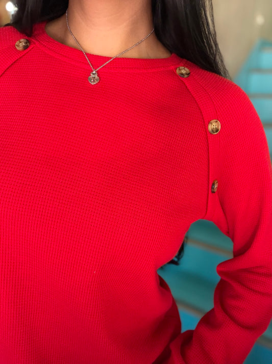 Sweater - Red Waffle Knit
