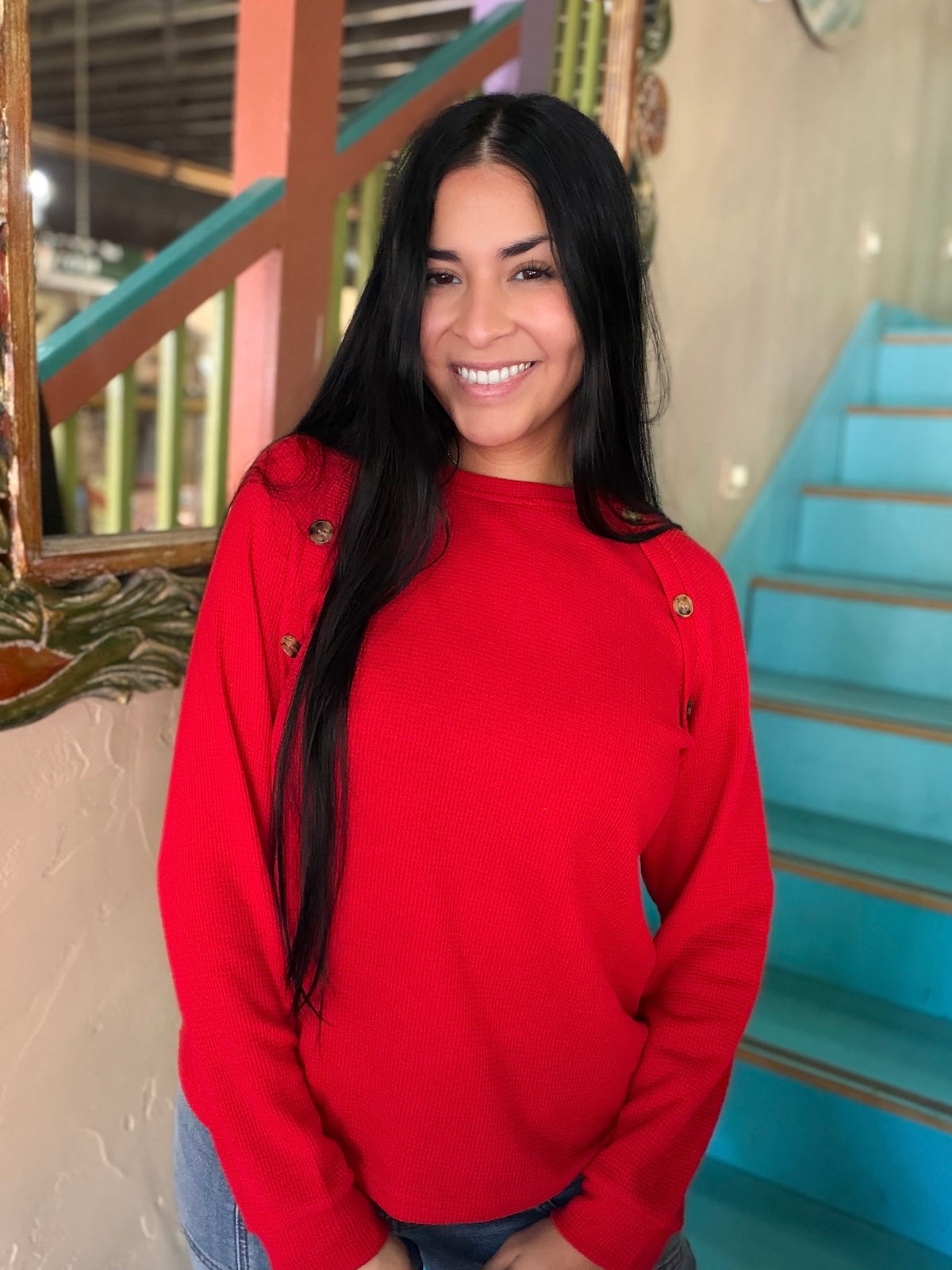 Sweater - Red Waffle Knit