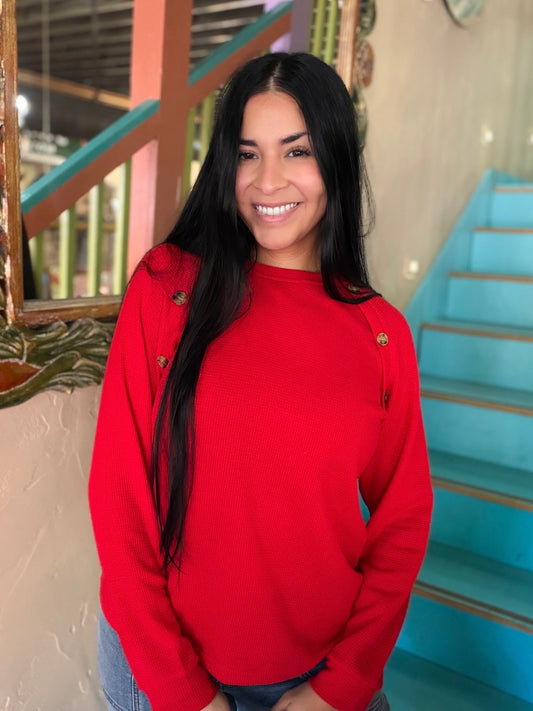 Sweater - Red Waffle Knit
