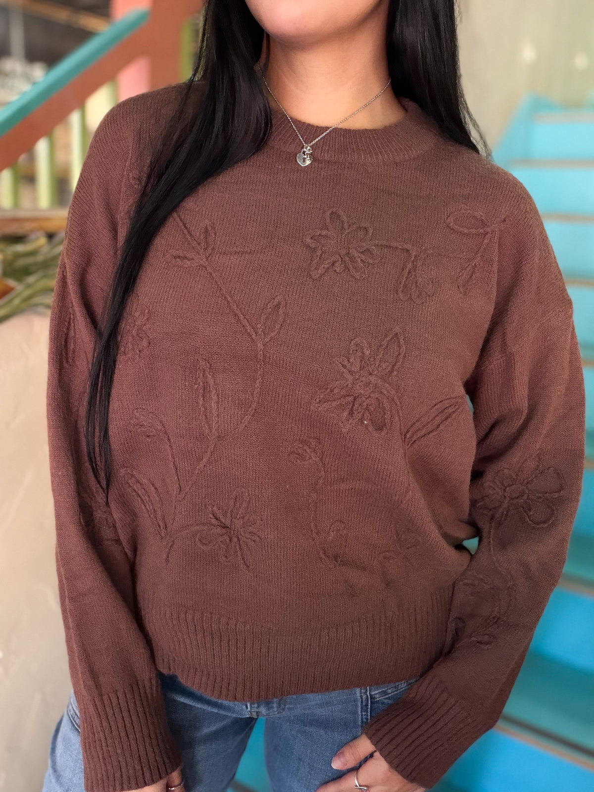 Sweater - Floral Knit Brown