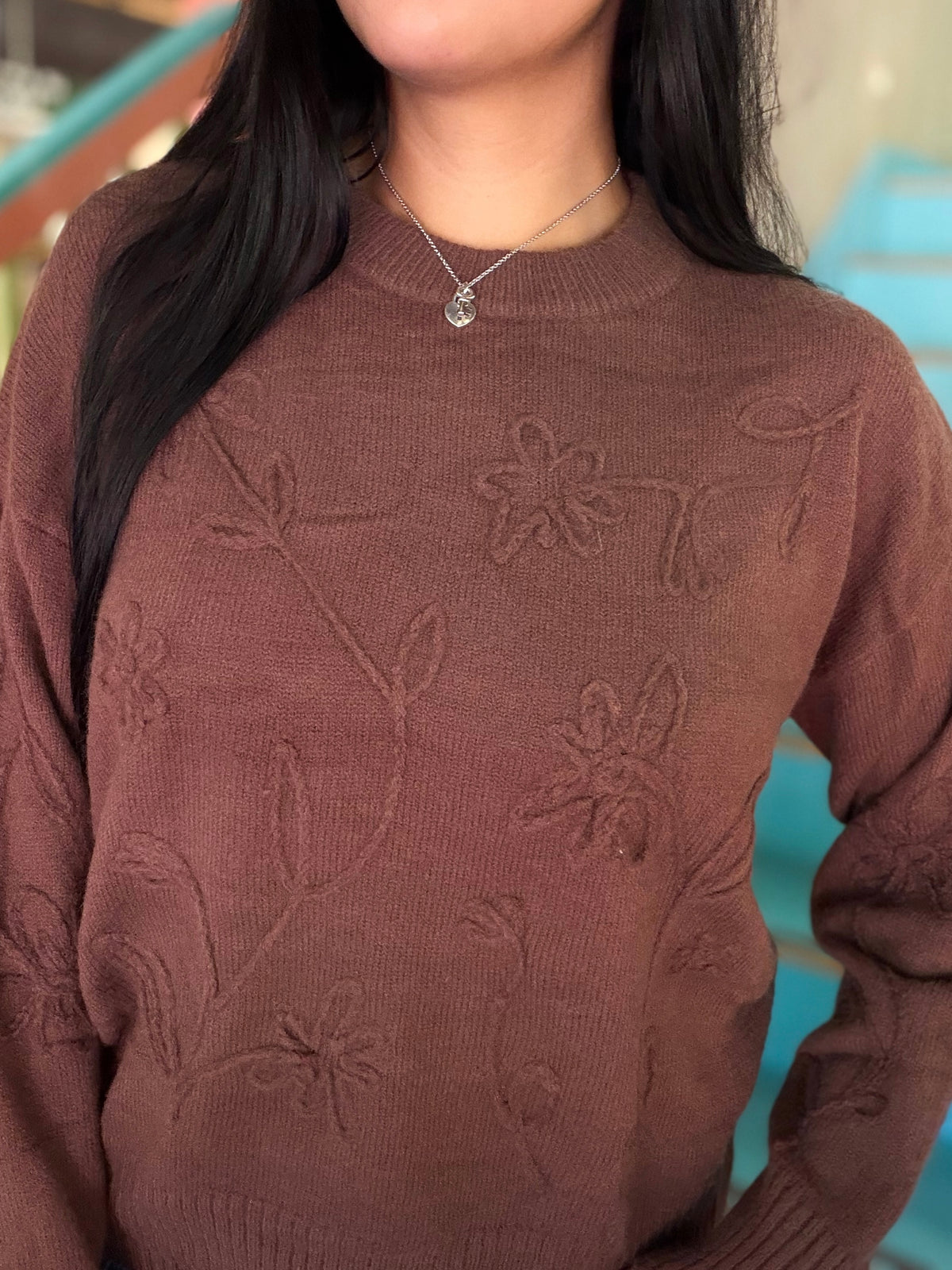 Sweater - Floral Knit Brown