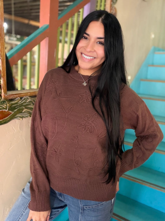 Sweater - Floral Knit Brown