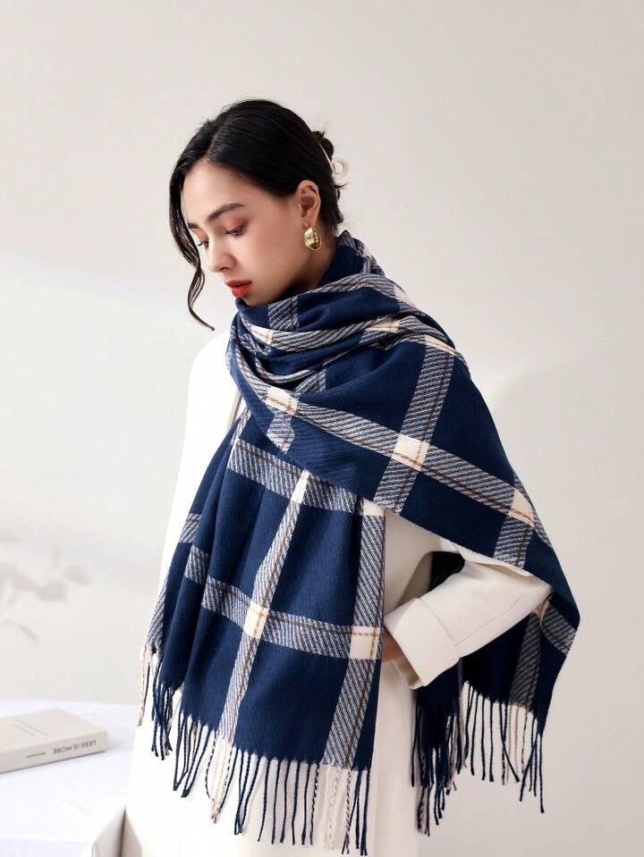 Scarf | Plaid Fringed Ends Winter Scarf