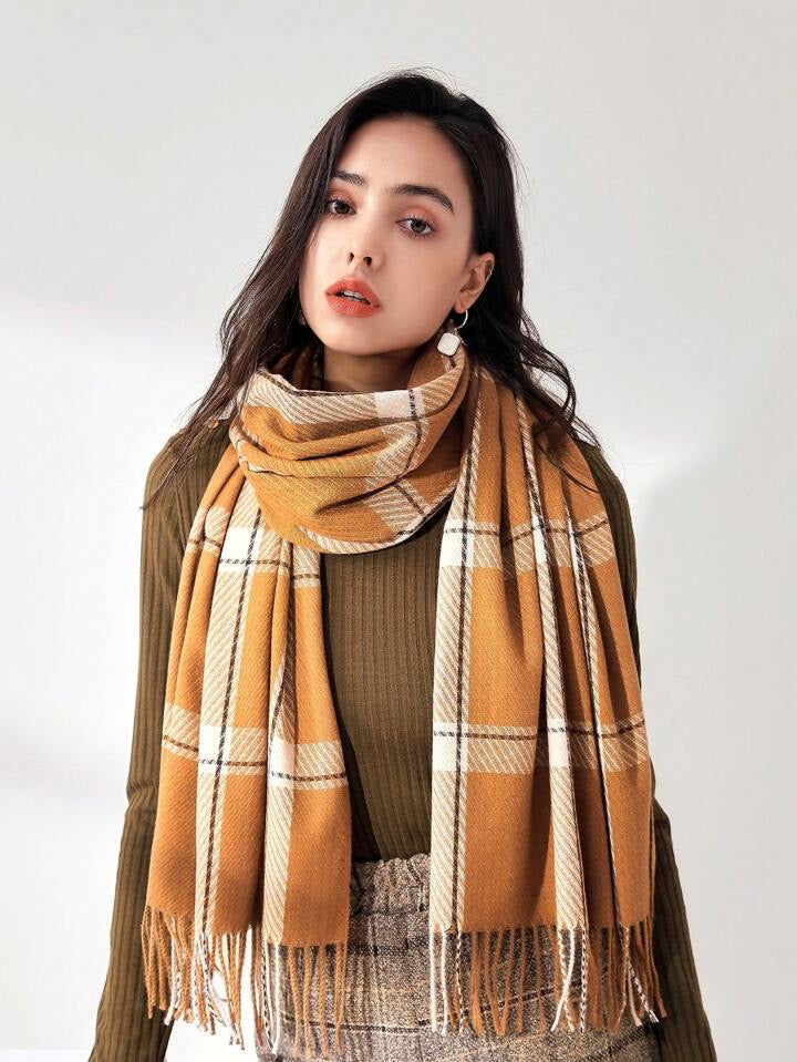Scarf | Plaid Fringed Ends Winter Scarf
