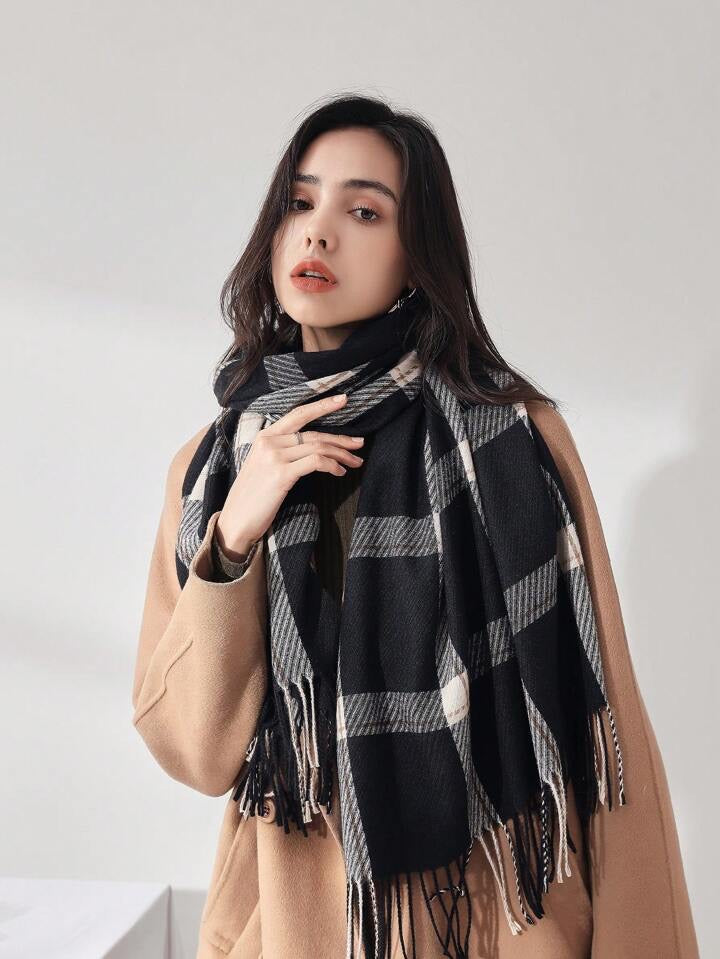 Scarf | Plaid Fringed Ends Winter Scarf