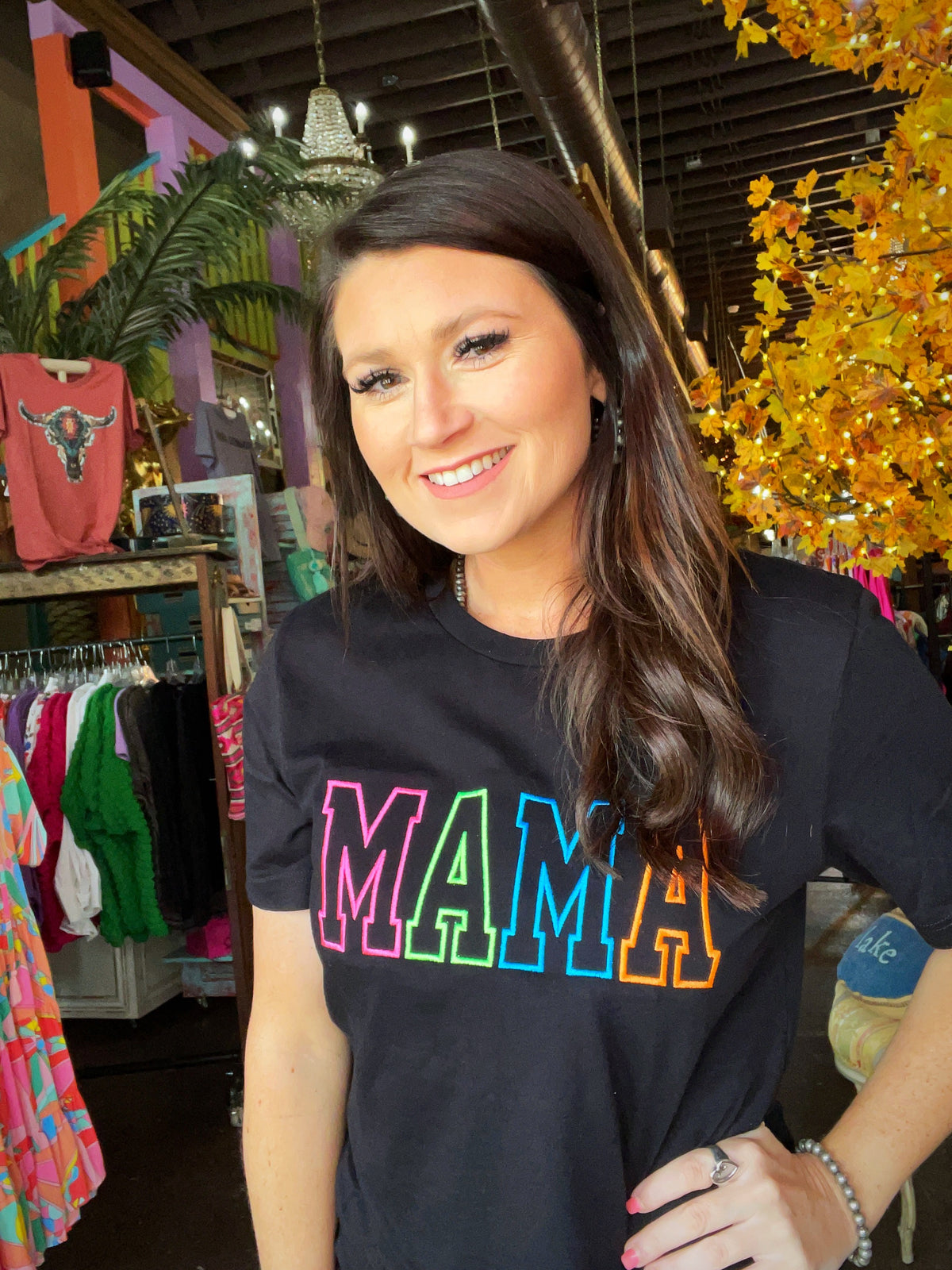 Tops | Embroidered Neon Mama T-Shirt