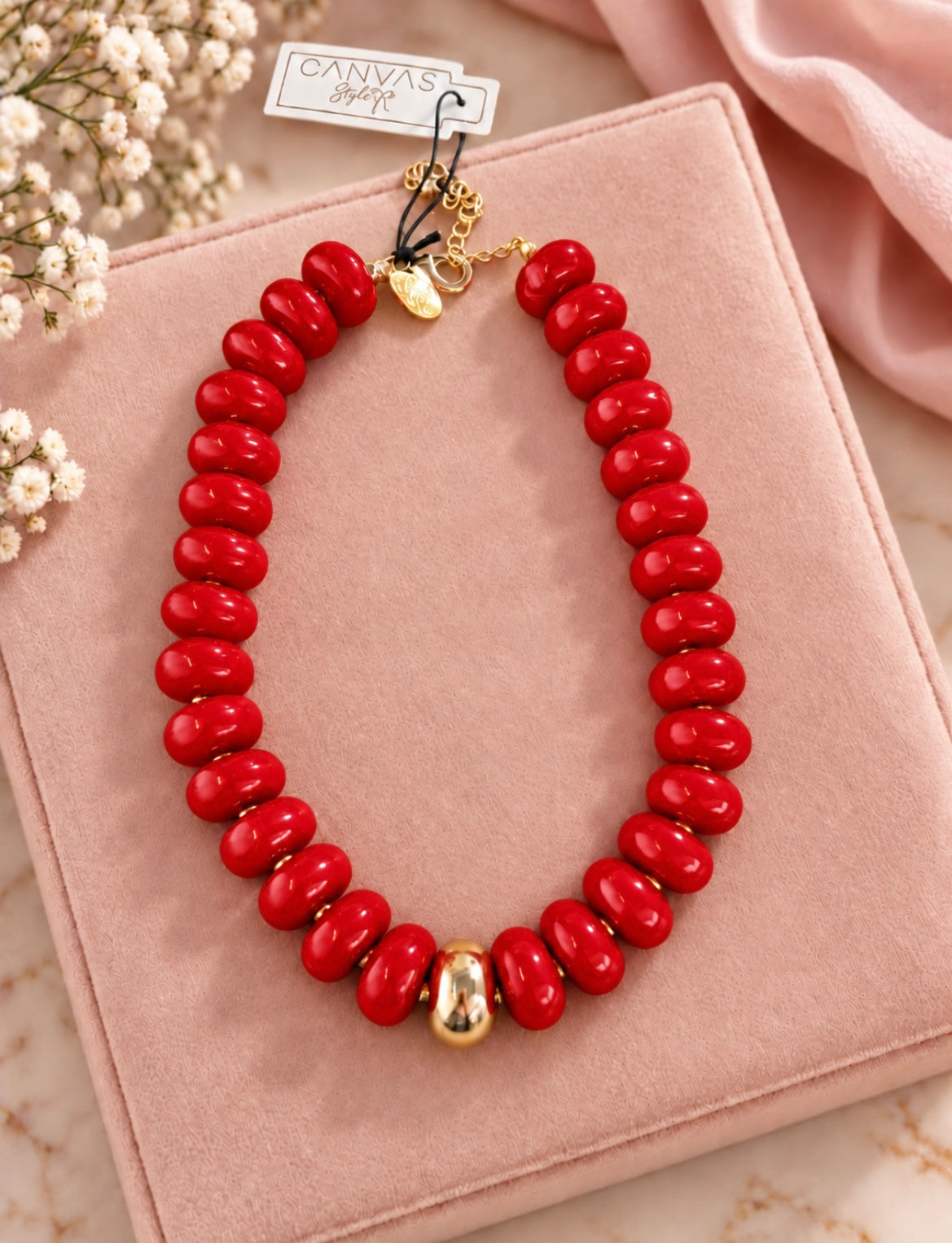 Necklace - Red Beaded Resin