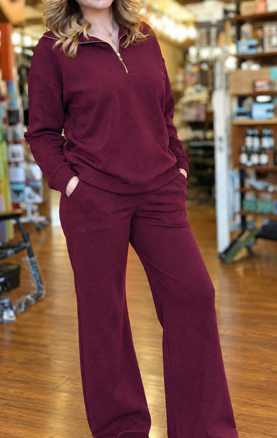 Set - Cabernet Floral Quarter Zip Top & Pants