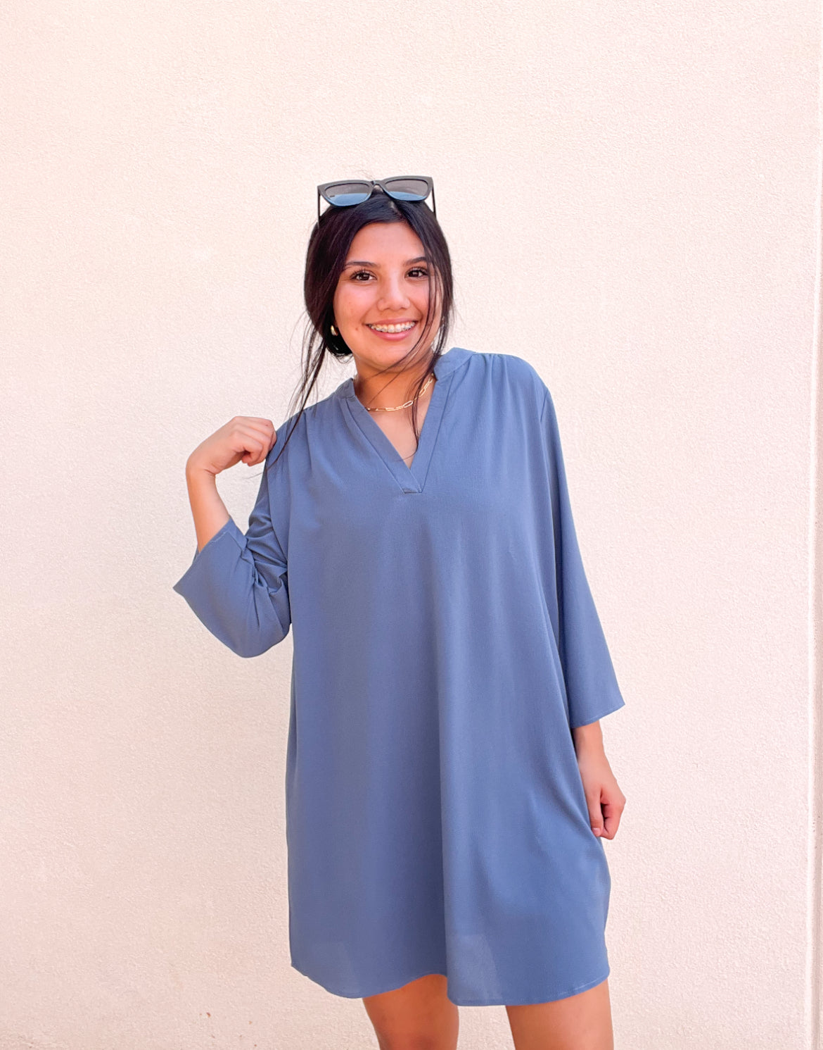 Dresses | Steel Blue Shirt Dress With Pockets