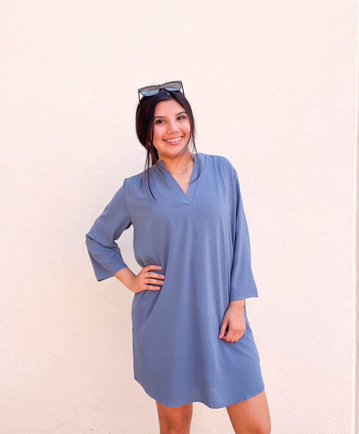 Dresses | Steel Blue Shirt Dress With Pockets