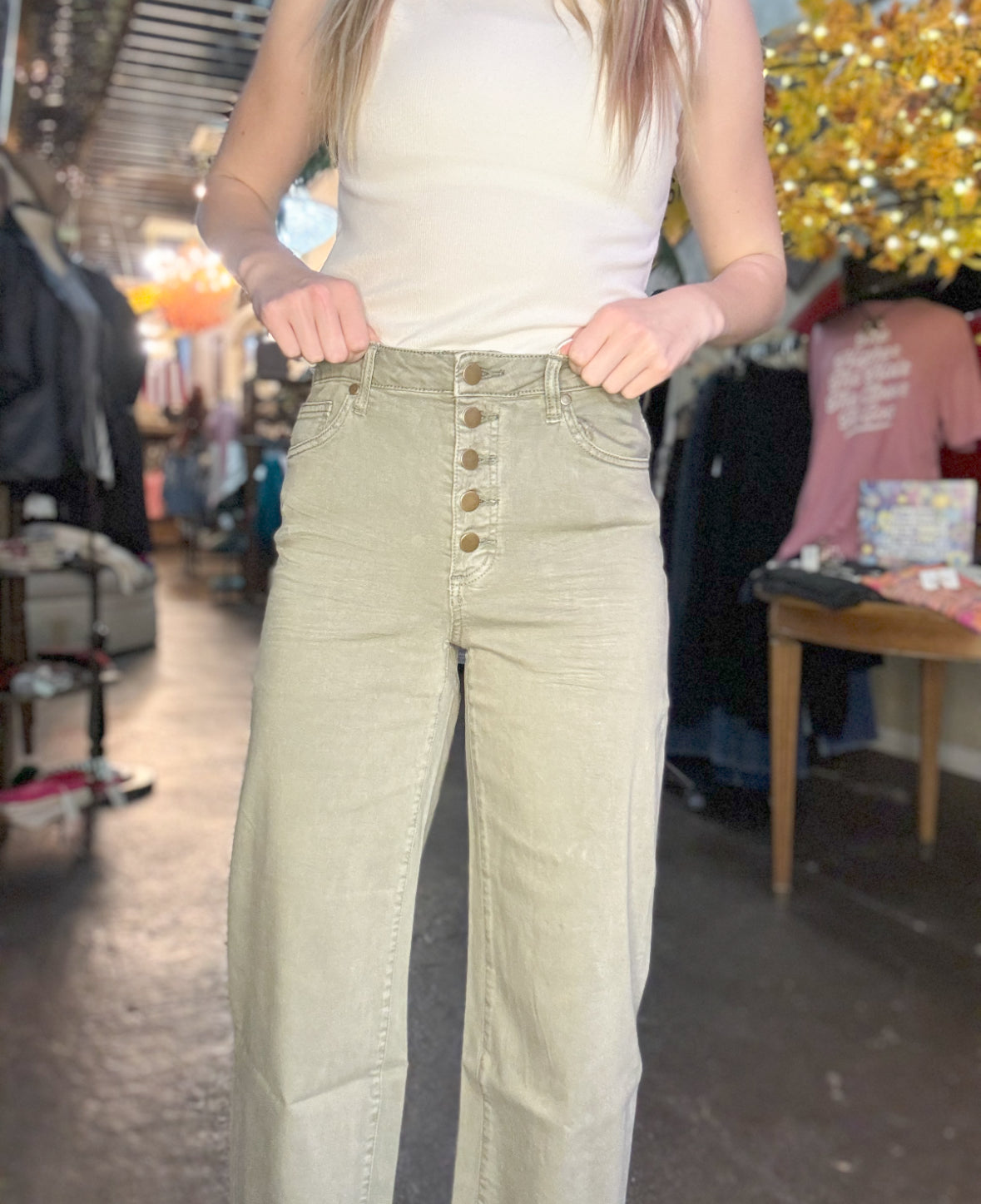 Bottoms | Wide Leg Trousers Olive